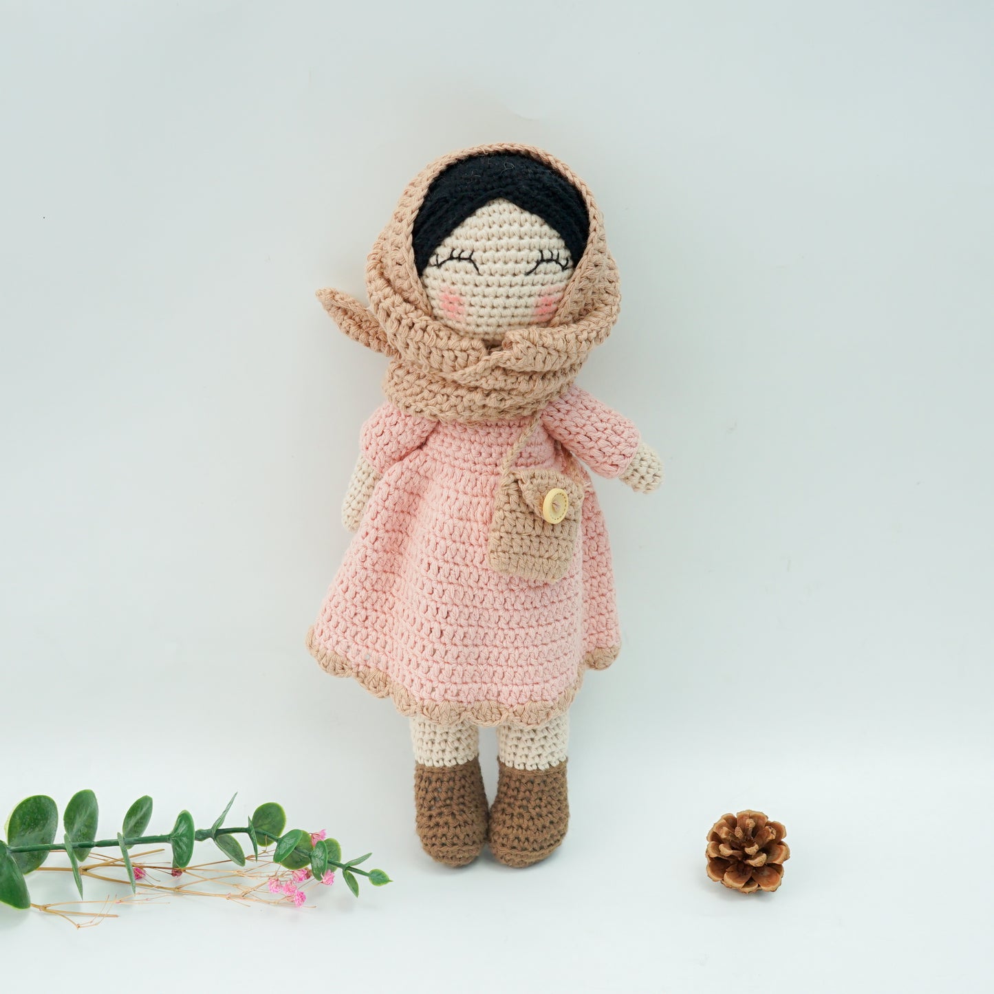 Handmade Crochet Doll - Removable Dress and Hijab, Blush Colour