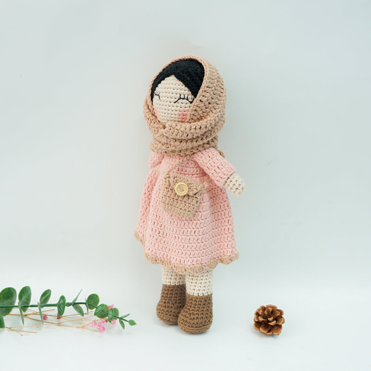 Handmade Crochet Doll - Removable Dress and Hijab, Blush Colour