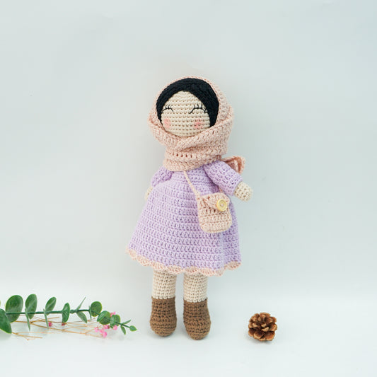 Handmade Crochet Doll - Removable Dress and Hijab, Lilac Colour.