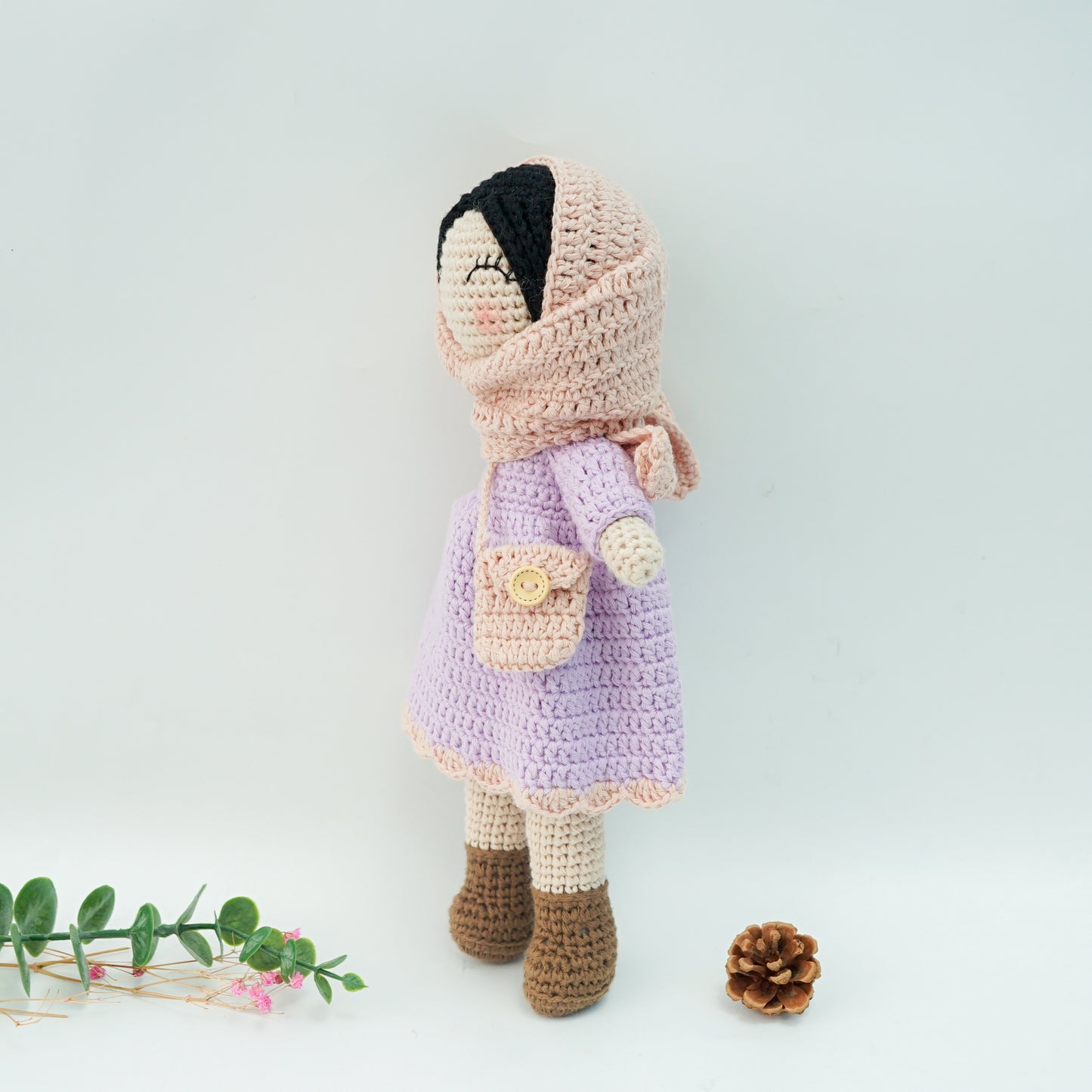 Handmade Crochet Doll - Removable Dress and Hijab, Lilac Colour.