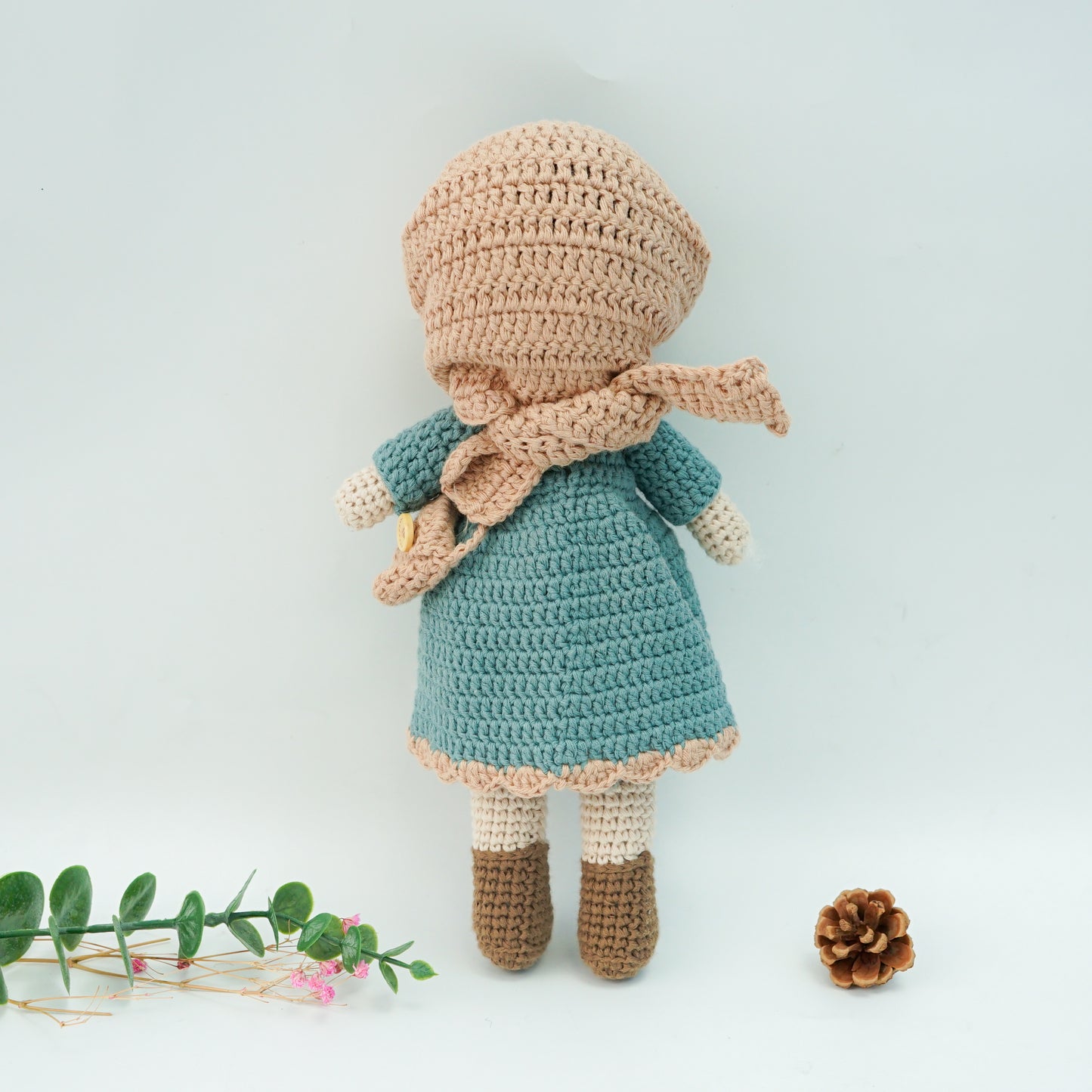 Handmade Crochet Doll - Removable Dress and Hijab, Teal Colour.