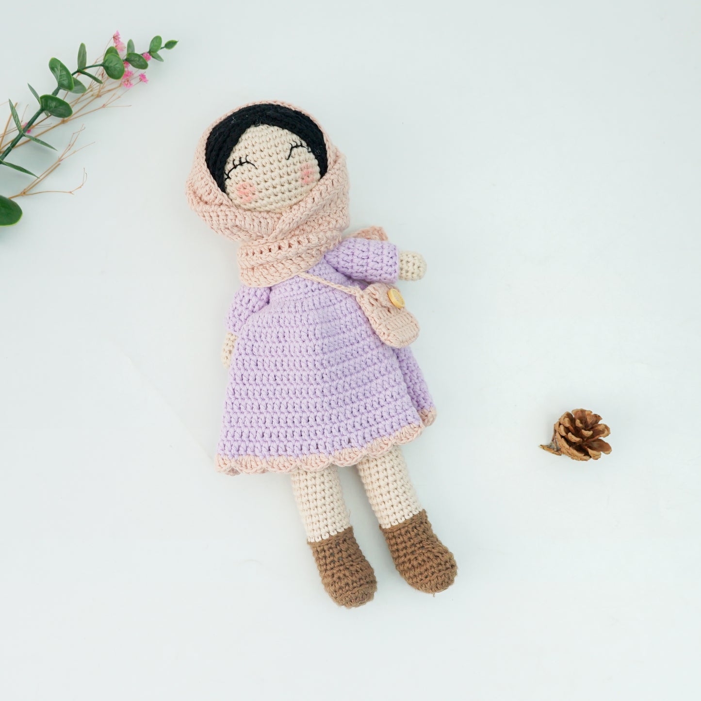 Handmade Crochet Doll - Removable Dress and Hijab, Lilac Colour.