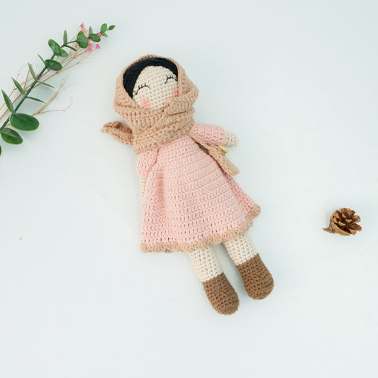 Handmade Crochet Doll - Removable Dress and Hijab, Blush Colour